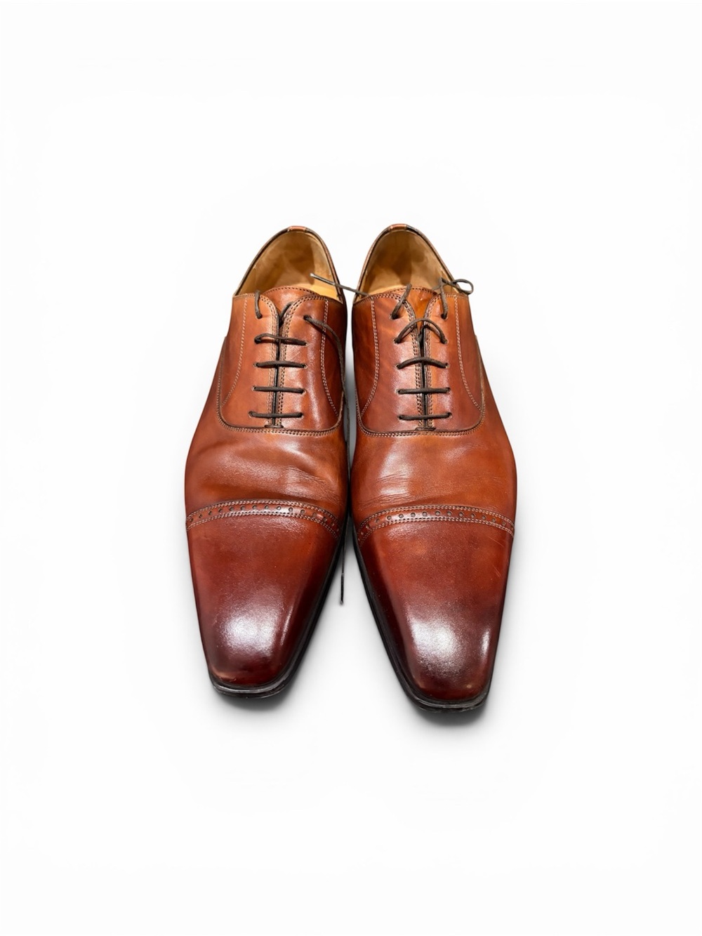 Magnanni Cognac Leather Cap-Toe Oxford Dress Shoes - Men's size 13